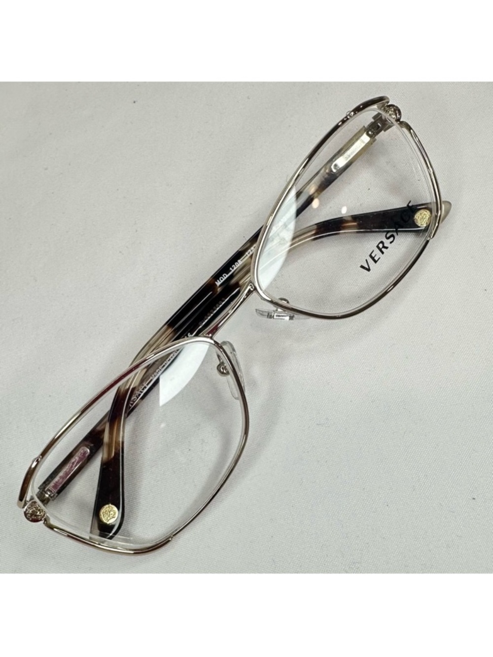New Versace Gold Metal Medusa Cat Eye Glasses Tortoise Temples Italy 52 16 130
